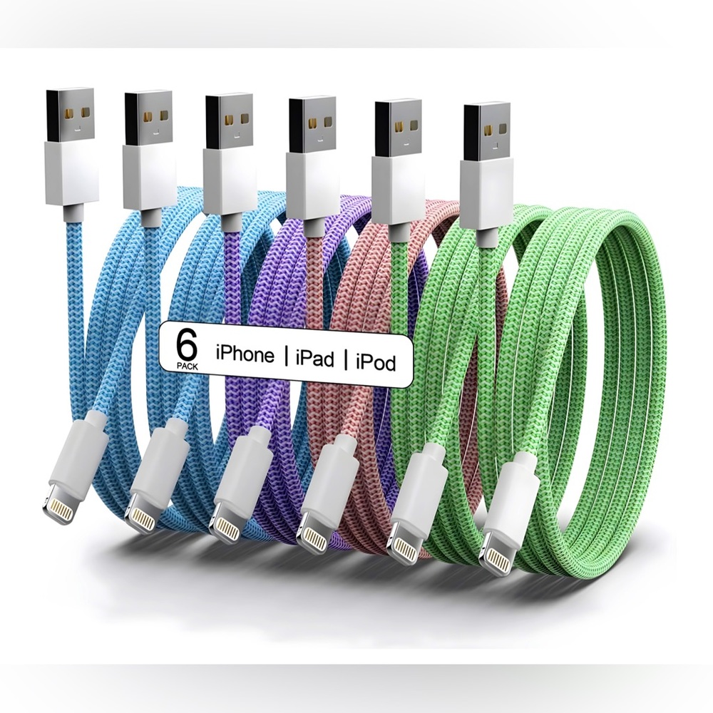 6PCS Lightning USB iPhone Chargers 3/3/6/6/6/9 FT Long Fast Charging Cable NEW